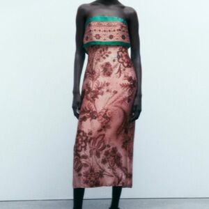Zara Printed Strapless Floral Dress Size Medium